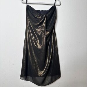 Sheike‎ Black Gold Metallic Strapless Draped Cocktail Dress Size 12 Au / 8 US